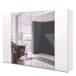 Schlafzimmerschrank mit Spiegel & Glas Front in Weiß - Dolienca