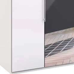 Schlafzimmerschrank mit Spiegel & Glas Front in Weiß - Dolienca