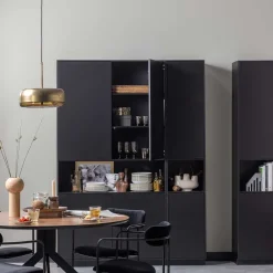 Schmaler Hochschrank in Schwarz Kiefernholz teilmassiv - Niwidus