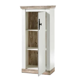 Schmales Highboard 1-türig Nedita in Weiß & Pinie Shabby Dekor