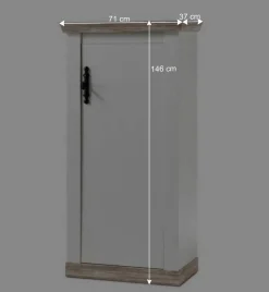 Schmales Highboard 1-türig Nedita in Weiß & Pinie Shabby Dekor