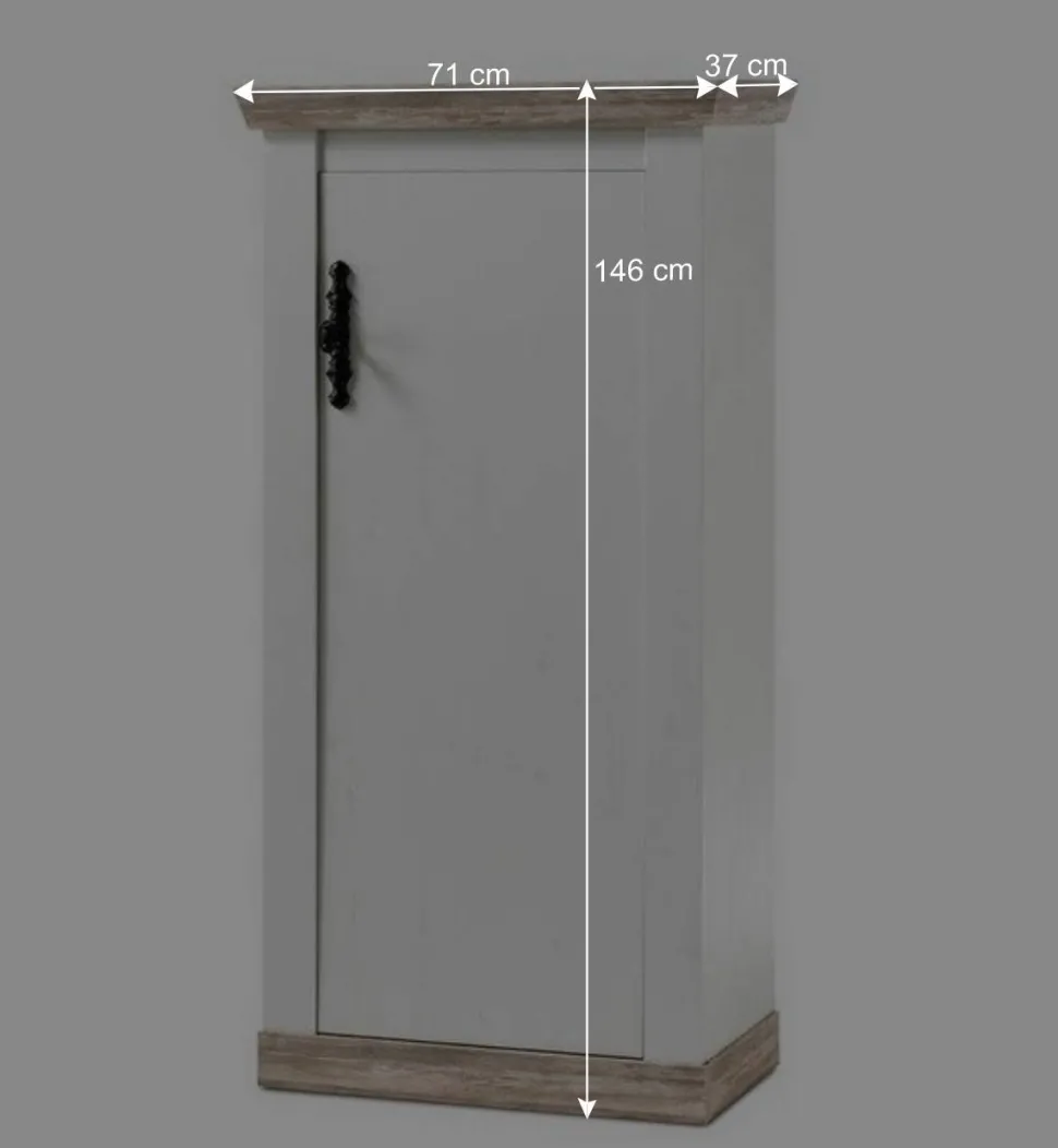 Schmales Highboard 1-türig Nedita in Weiß & Pinie Shabby Dekor