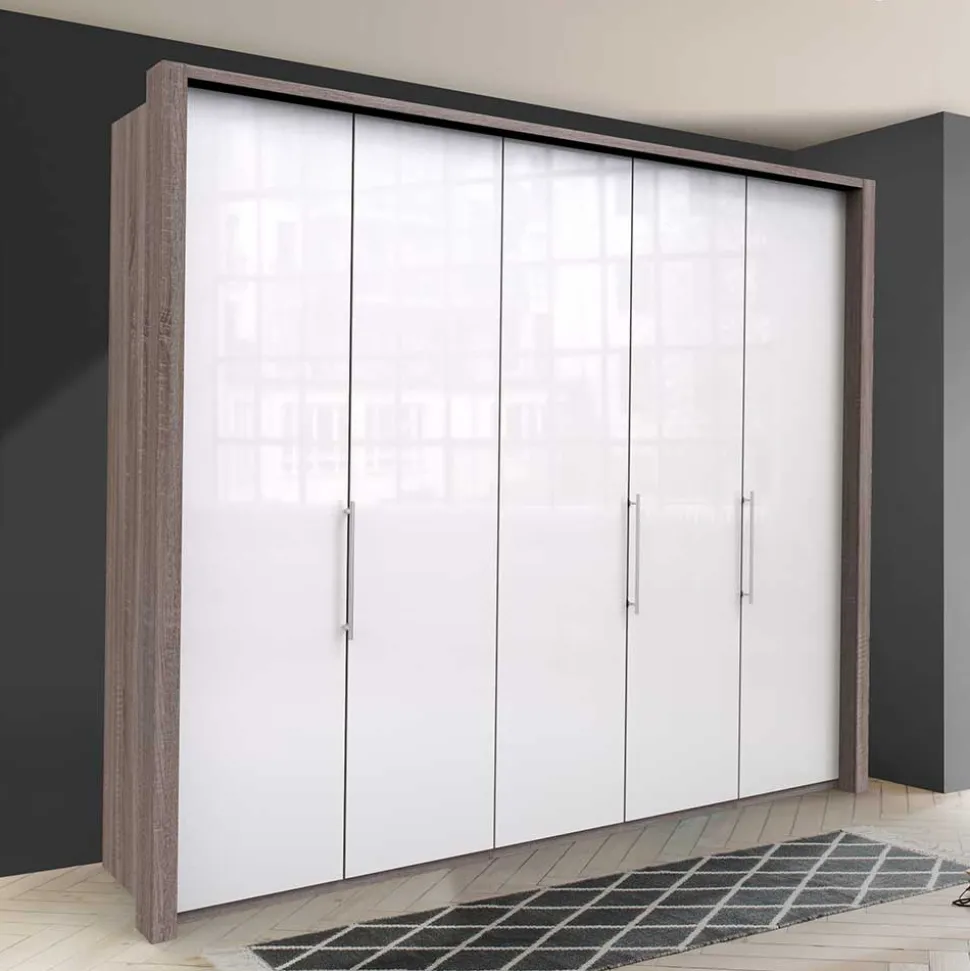 Schrank in Weiß Glas & Eiche Dunkel - Empresian