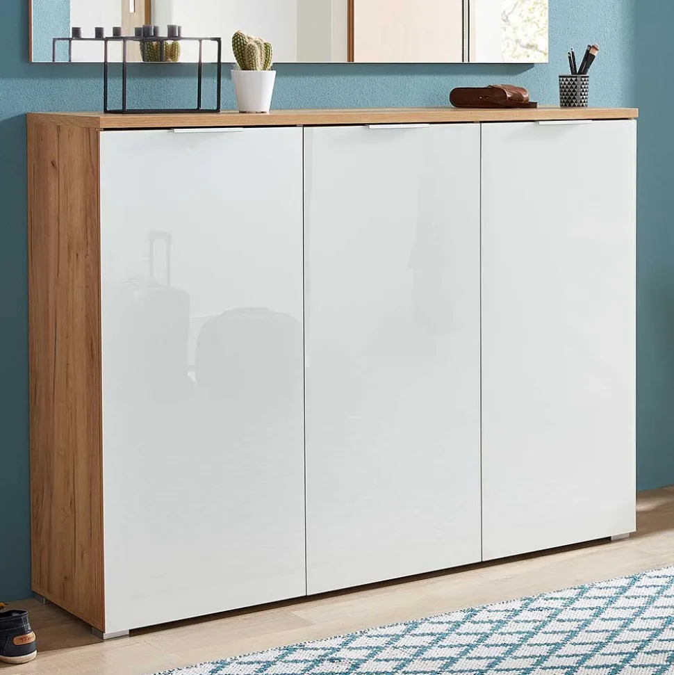 Schuhschrank & Wandspiegel Set Reestyl in Eiche Dekor (zweiteilig)