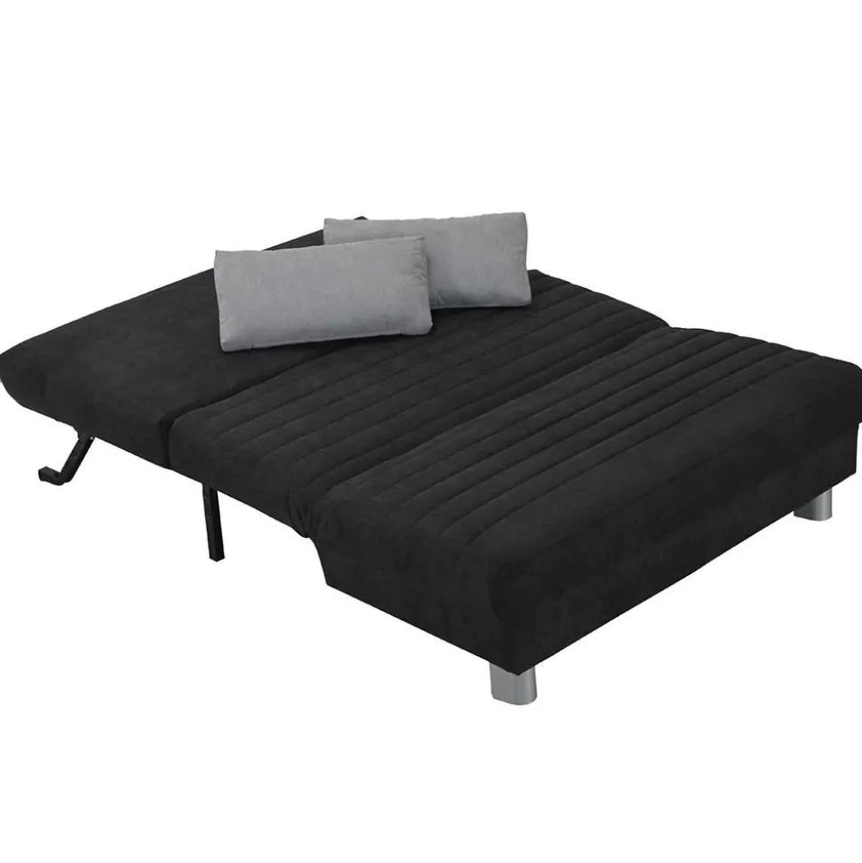 Schwarze Bettcouch mit grauen Kissen Namino & Metall Gestell