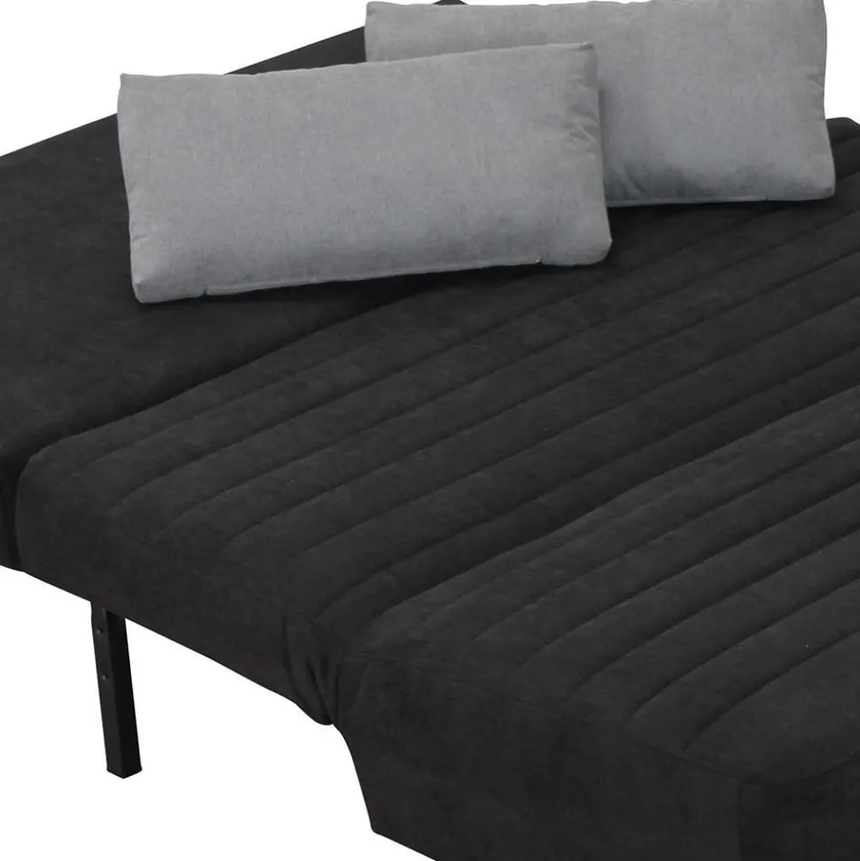 Schwarze Bettcouch mit grauen Kissen Namino & Metall Gestell