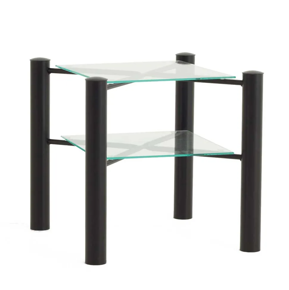 Schwarzer Metall Nachttisch Frisata mit zwei Glasplatten