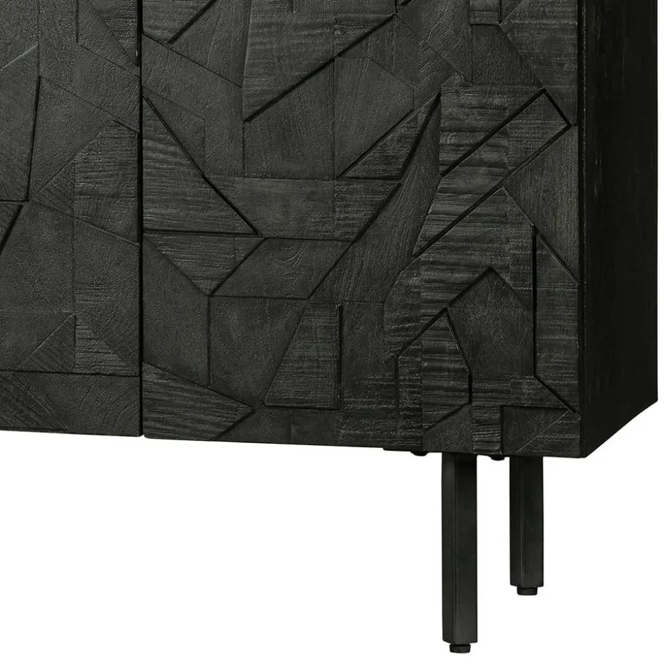 Schwarzes Sideboard mit Schnitzereien Front - Eiken