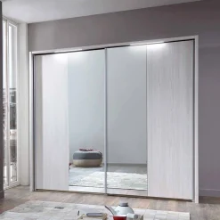 Schwebetüren Kleiderschrank Arneta in Weiß Lärche Dekor