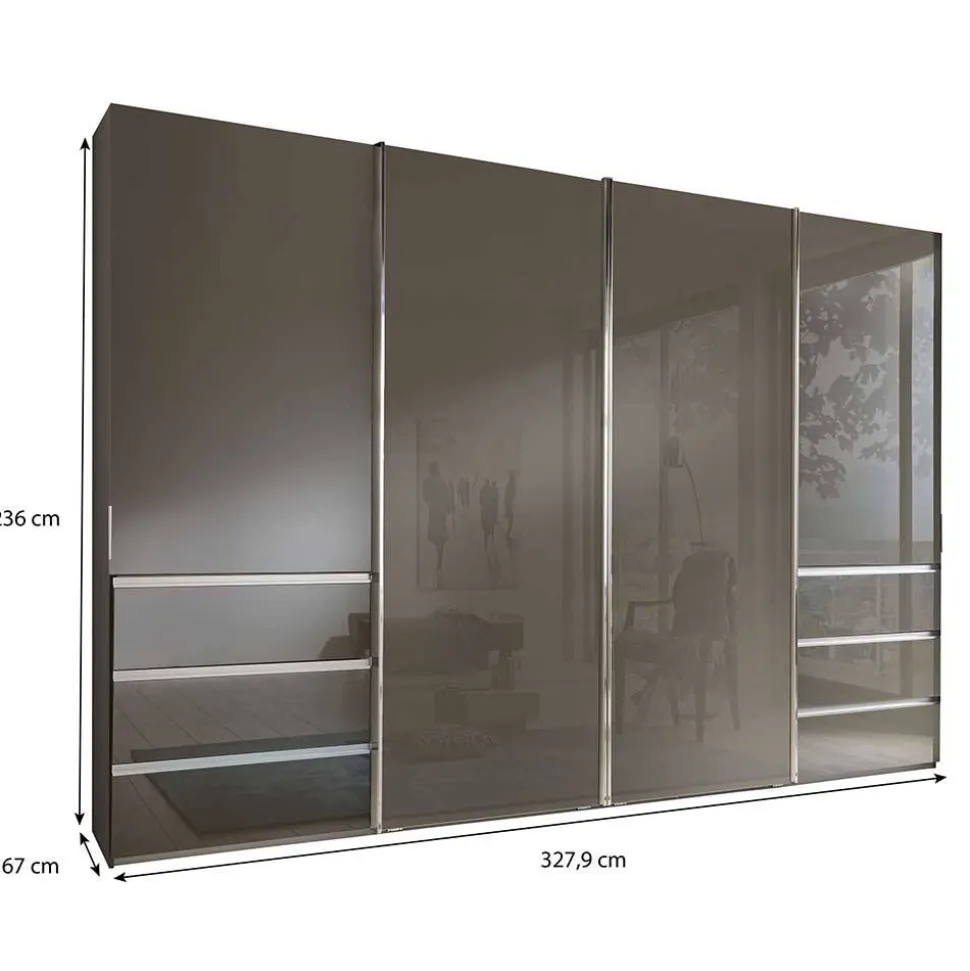 Schwebetüren-Kleiderschrank in Braun Glasfront - Radojan