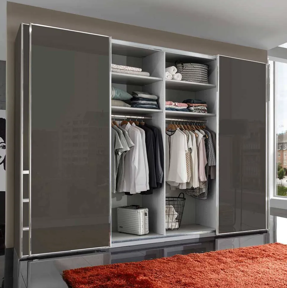 Schwebetüren-Kleiderschrank in Braun Glasfront - Radojan