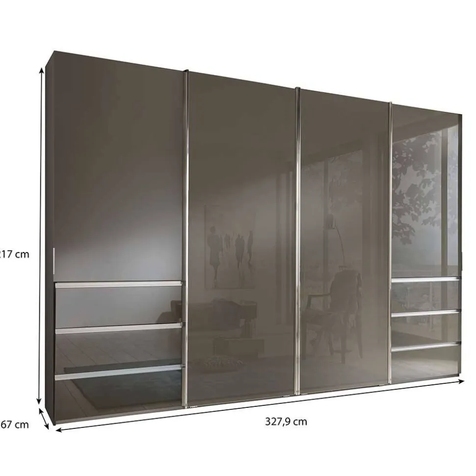 Schwebetüren-Kleiderschrank in Braun Glasfront - Radojan