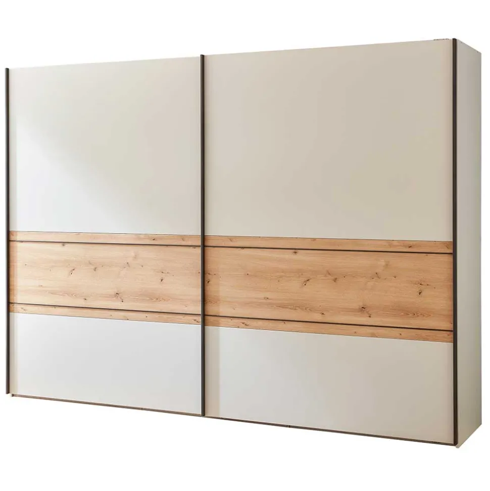 Schwebetürenschrank in Eiche Bianco & Beige - Kezmina