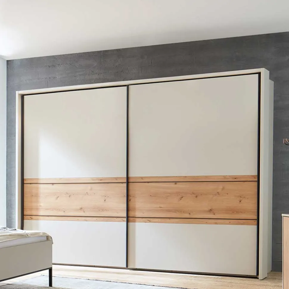 Schwebetürenschrank in Eiche Bianco & Beige - Kezmina