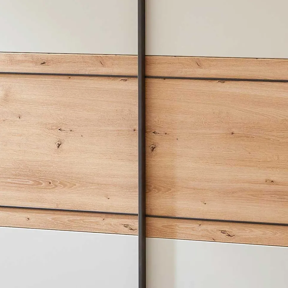 Schwebetürenschrank in Eiche Bianco & Beige - Kezmina