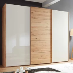 Schwebetürenschrank in Kernbuche & Beige - Krofun