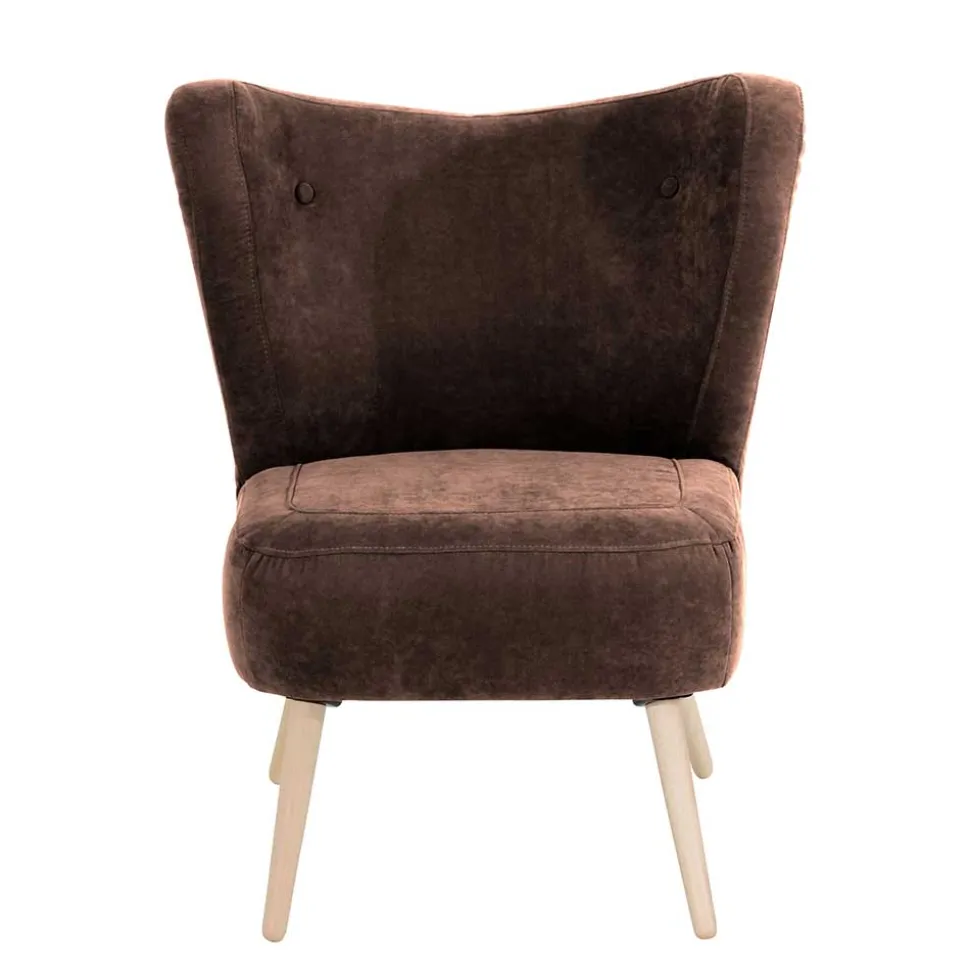 Sessel in Braun Velours und Buche - Cremana