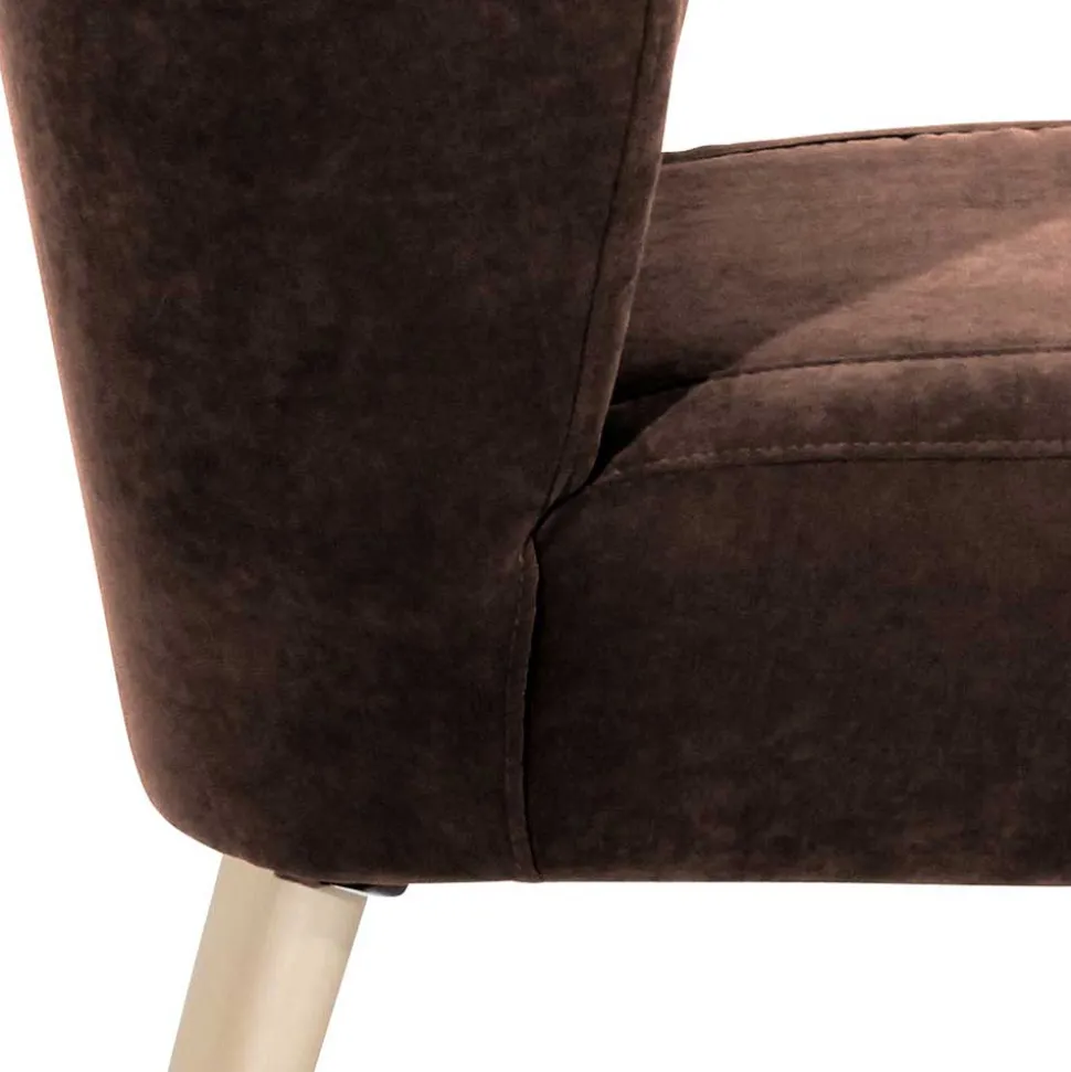 Sessel in Braun Velours und Buche - Cremana