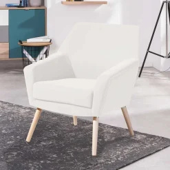 Sessel in Creme Velours-Stoff - Emia