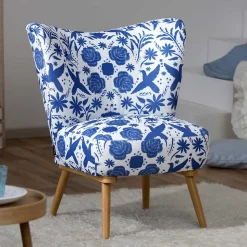 Sessel in Weiß Blau mit Blumen und Vögeln - Intiatos