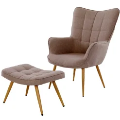 Sessel mit Fußhocker in Beige - Trees (zweiteilig)