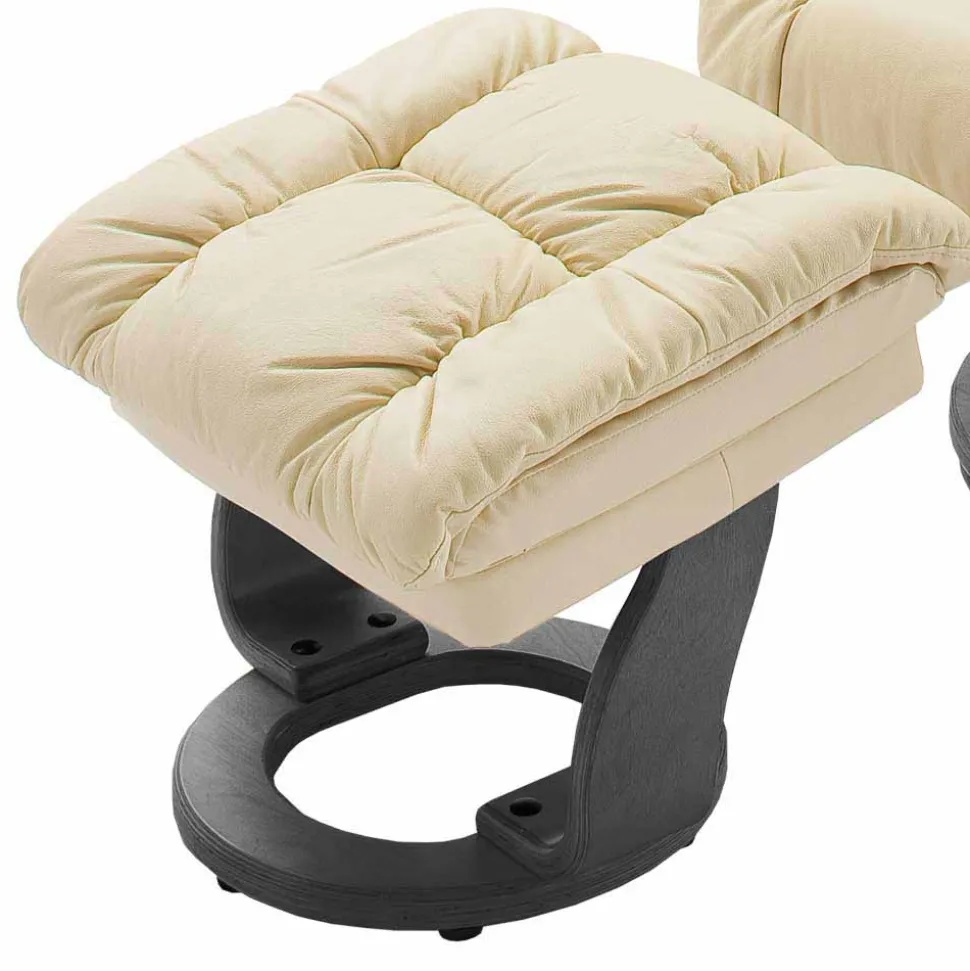 Sessel mit Relaxfunktion Leder in Creme Jet inkl. Fußhocker (zweiteilig)