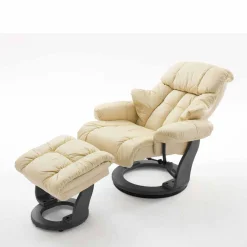Sessel mit Relaxfunktion Leder in Creme Jet inkl. Fußhocker (zweiteilig)