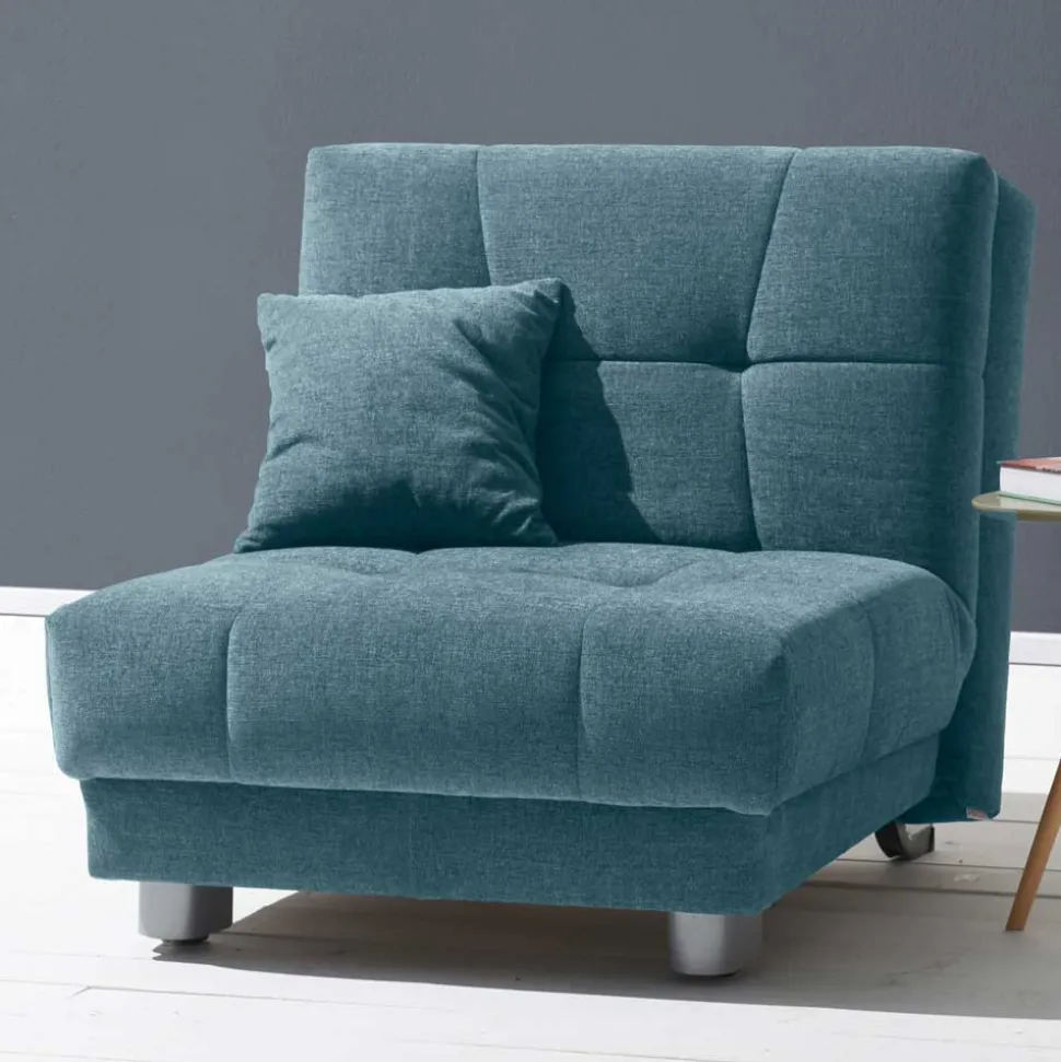 Sessel mit Schlaffunktion in Petrol & Alu - Samuele