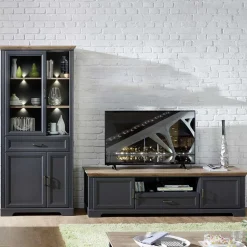 Set TV Lowboard & Vitrine in Grau - Thumbs (zweiteilig)
