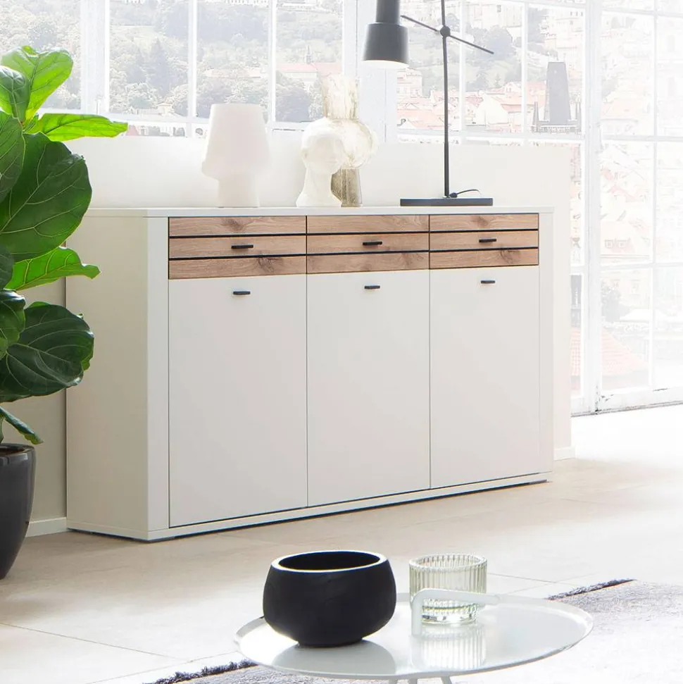 Sideboard in Lichtgrau mit Wildeiche - Ballina