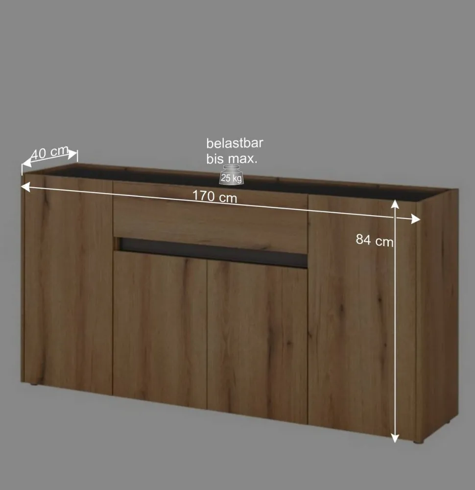Sideboard in Wildeiche Optik und Anthrazit - Colomania
