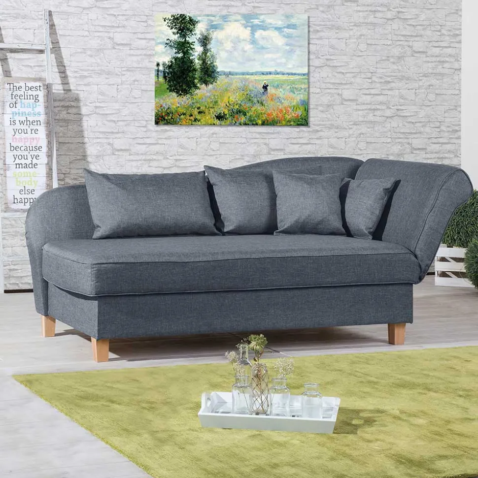 3-Sitzer Recamiere in Jeansblau mit Buche - Foresta