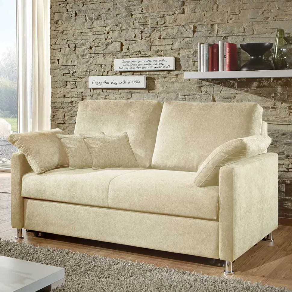 2-Sitzer Wohnzimmercouch in Creme - ausklappbar - Elsaro
