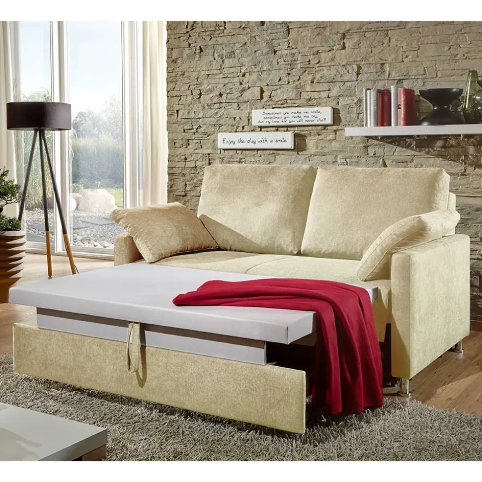 2-Sitzer Wohnzimmercouch in Creme - ausklappbar - Elsaro