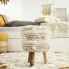 Sitzhocker in Creme mit Khaki - Clarina