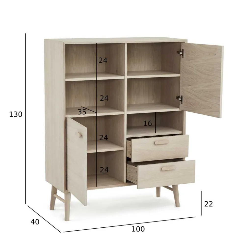 Skandi Highboard in Eiche Weiß - Lametla