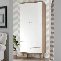 Skandi Kleiderschrank in Weiß & Eiche - Cablos