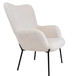 Skandi Sessel aus Webplüsch in Weiß - Levisa