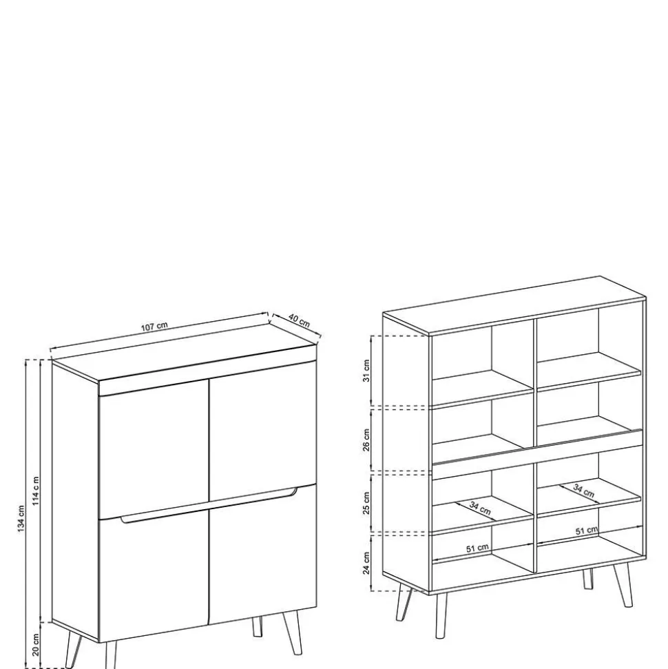 Skandinavische Wohnwand Möbel Set - Olcian (dreiteilig)