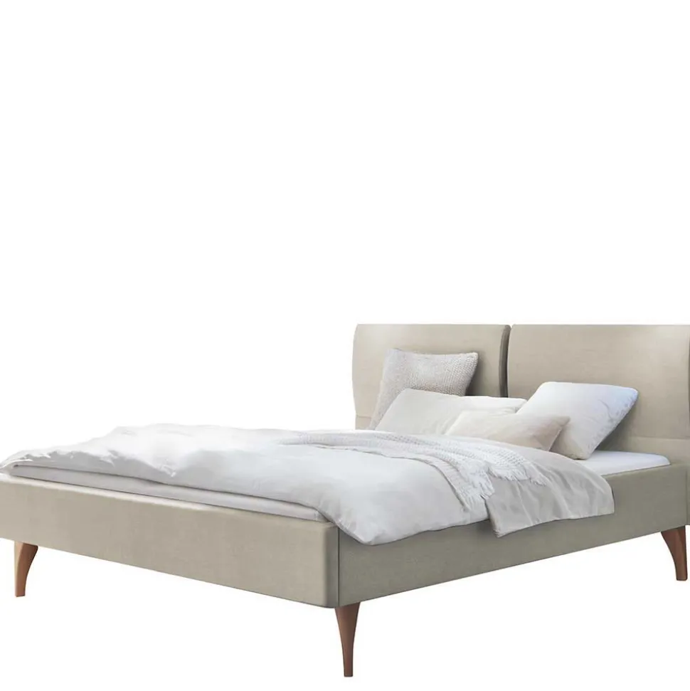 Skandinavisches Designbett in Beige mit Kernbuche - Agruma
