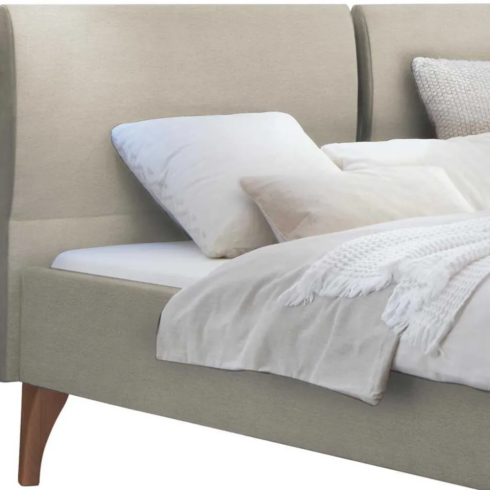 Skandinavisches Designbett in Beige mit Kernbuche - Agruma