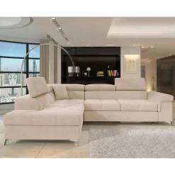 Sofaecke mit Schlaffunktion in Beige Webstoff - Rirua