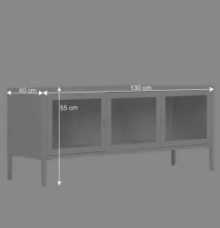 Stahl TV Lowboard mit drei Glastüren - Sancrez