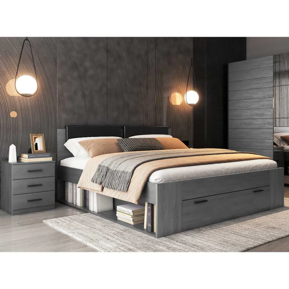 Stauraum Doppelbett in Eiche Grau - Carika