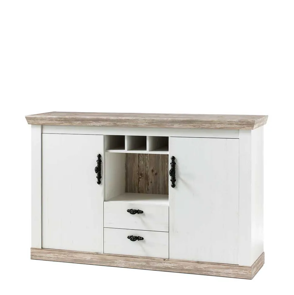 Stauraum Sideboard im Scandi Landhaus Stil Nedita in Weiß
