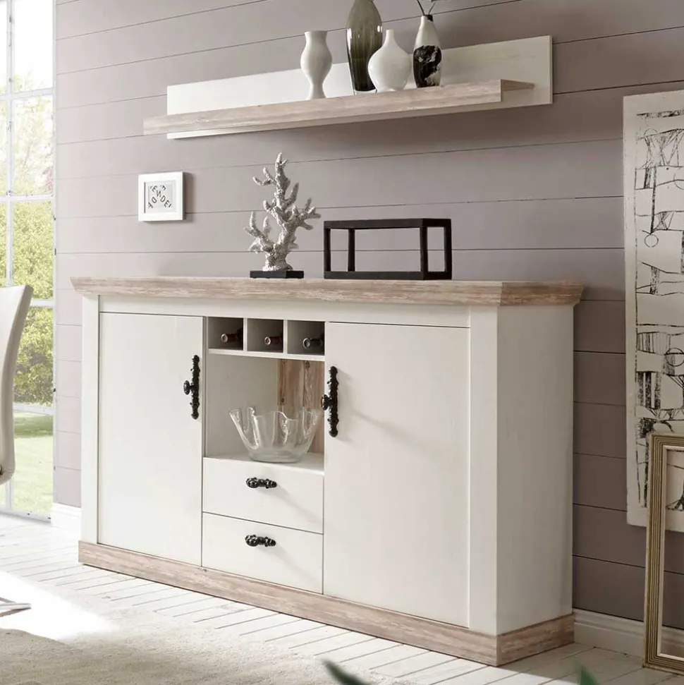 Stauraum Sideboard im Scandi Landhaus Stil Nedita in Weiß