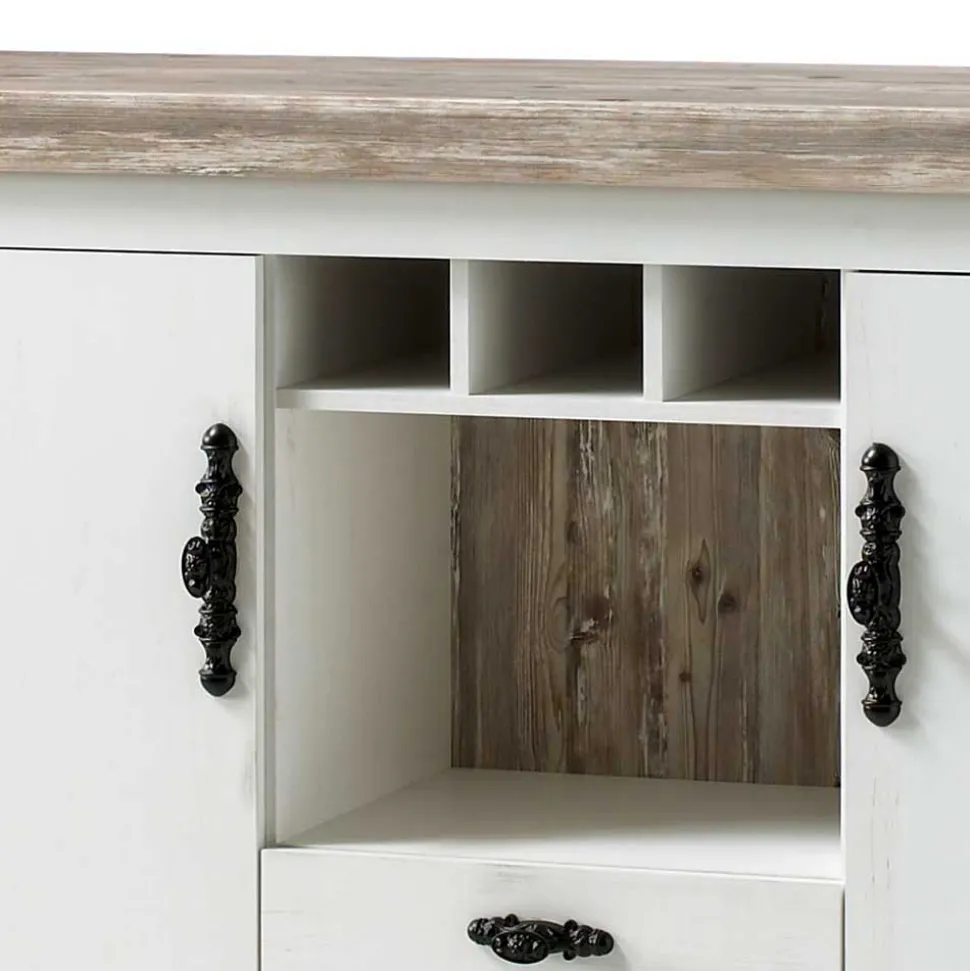 Stauraum Sideboard im Scandi Landhaus Stil Nedita in Weiß