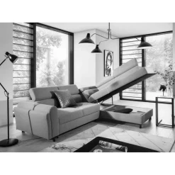 Stoff Dreisitzer Ecksofa in Blaugrau - Crosbys