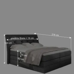 Stoff-Boxspringbett in Hellgrau - Helmu