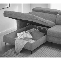 Stoff-Ecksofa in Hellgrau mit Bettfunktion - Alister